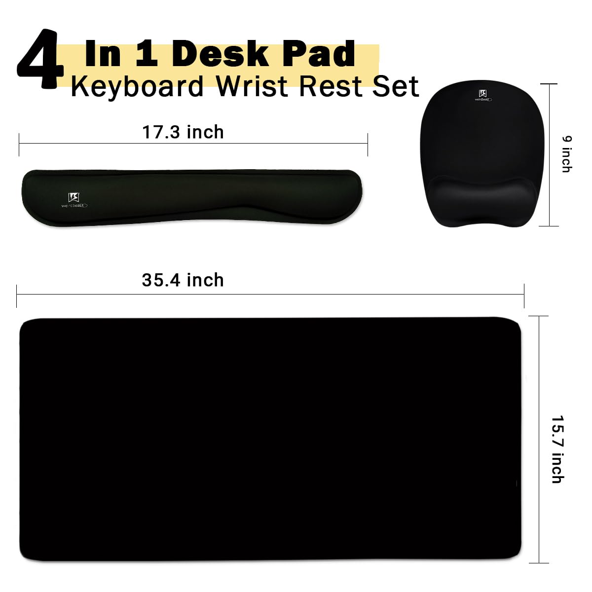Keyboard Wrist Rest Large Mouse Pad Wrist Support for Computer, 4 in 1 Memory Foam Keyboard Pad