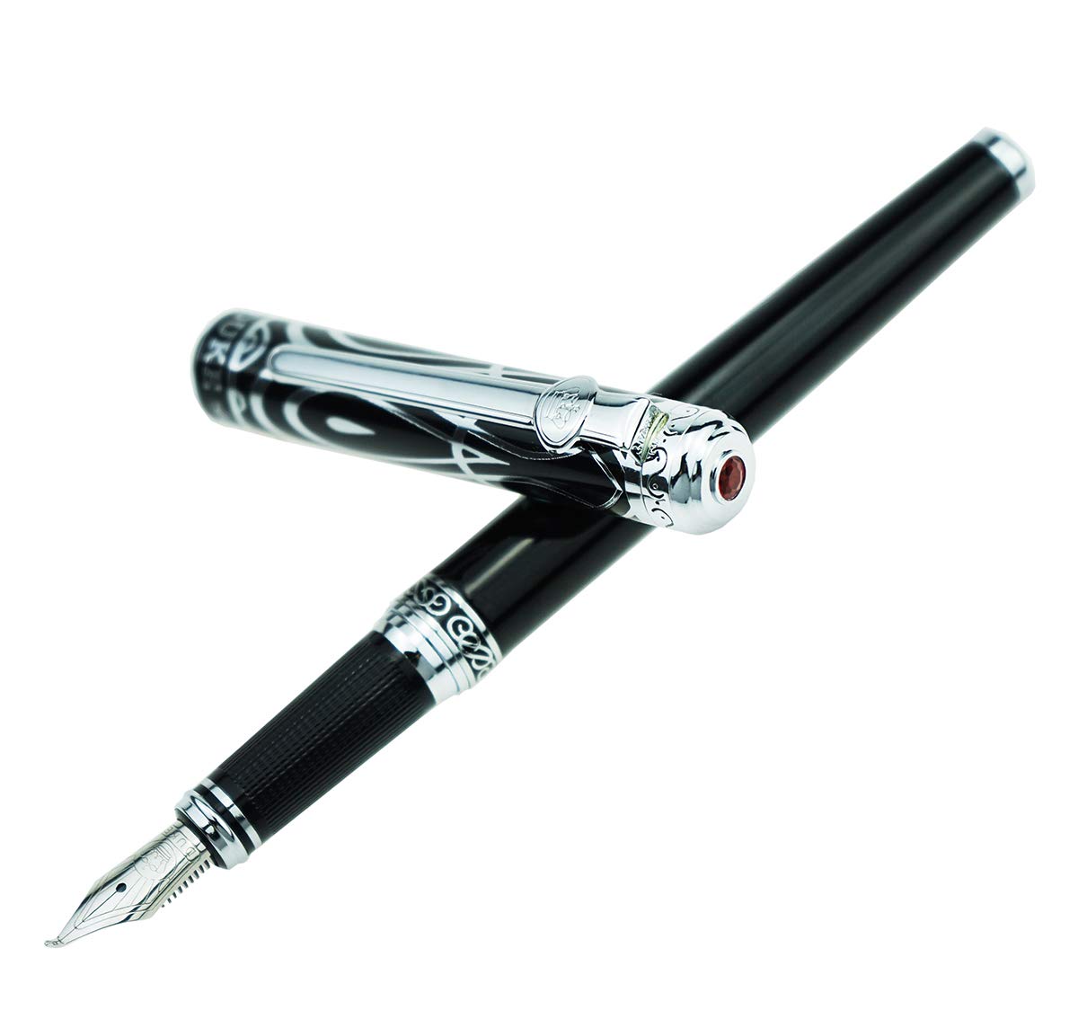 erofa Duke Ruby Black Fountain Pen Fude Nib with Original Gift Box, Iridium Bent Nib Writing Pen