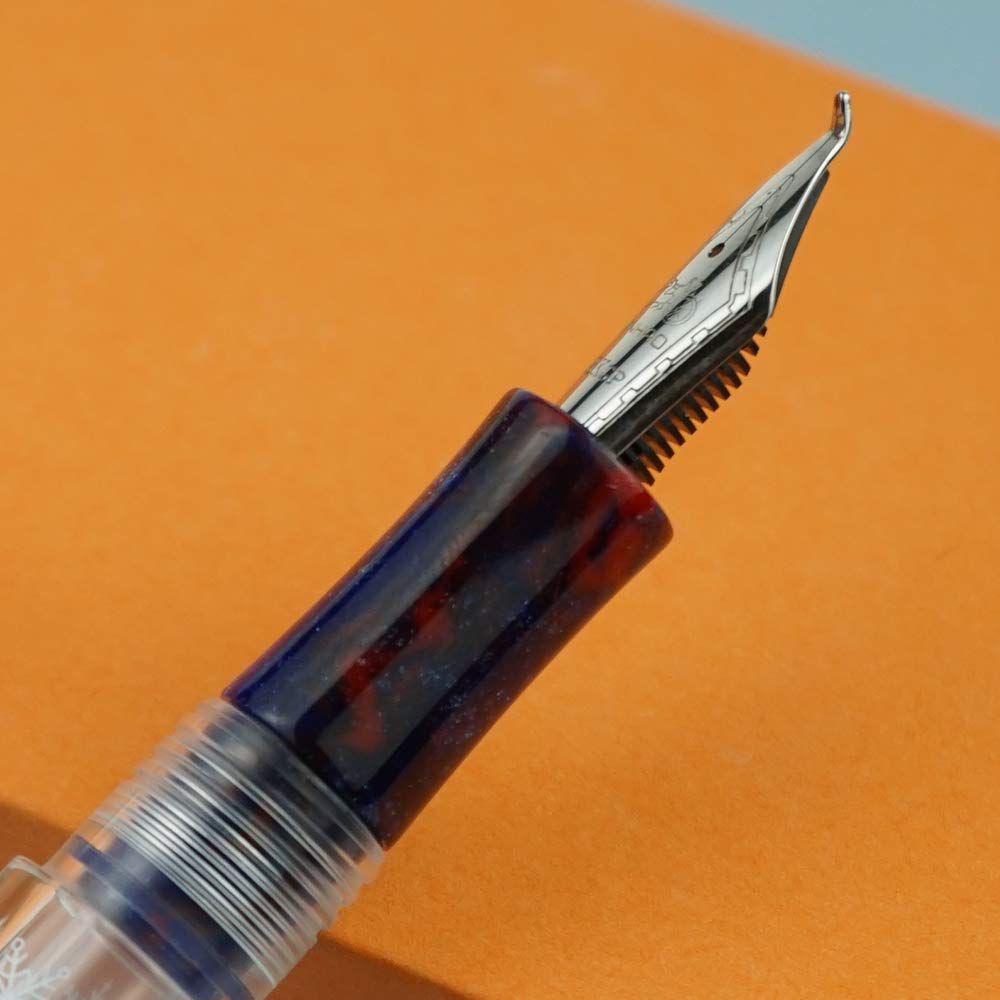 erofa C1 Transparent Acrylic Fountain Pen Bent Nib, Double Ink Filling System with Original Box