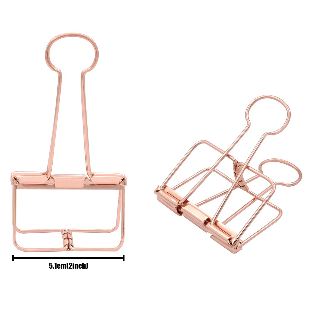 Extra Large Binder Clips 2 Inch, Big Paper Clamps Rose Gold for Office School Supplies (15Pcs)