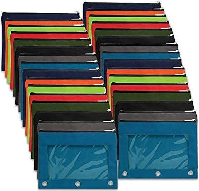 Trail maker 25 Pack Clear Pencil Pouch for 3 Ring Binder Bulk Pencil Pouch Bags for Binder with See