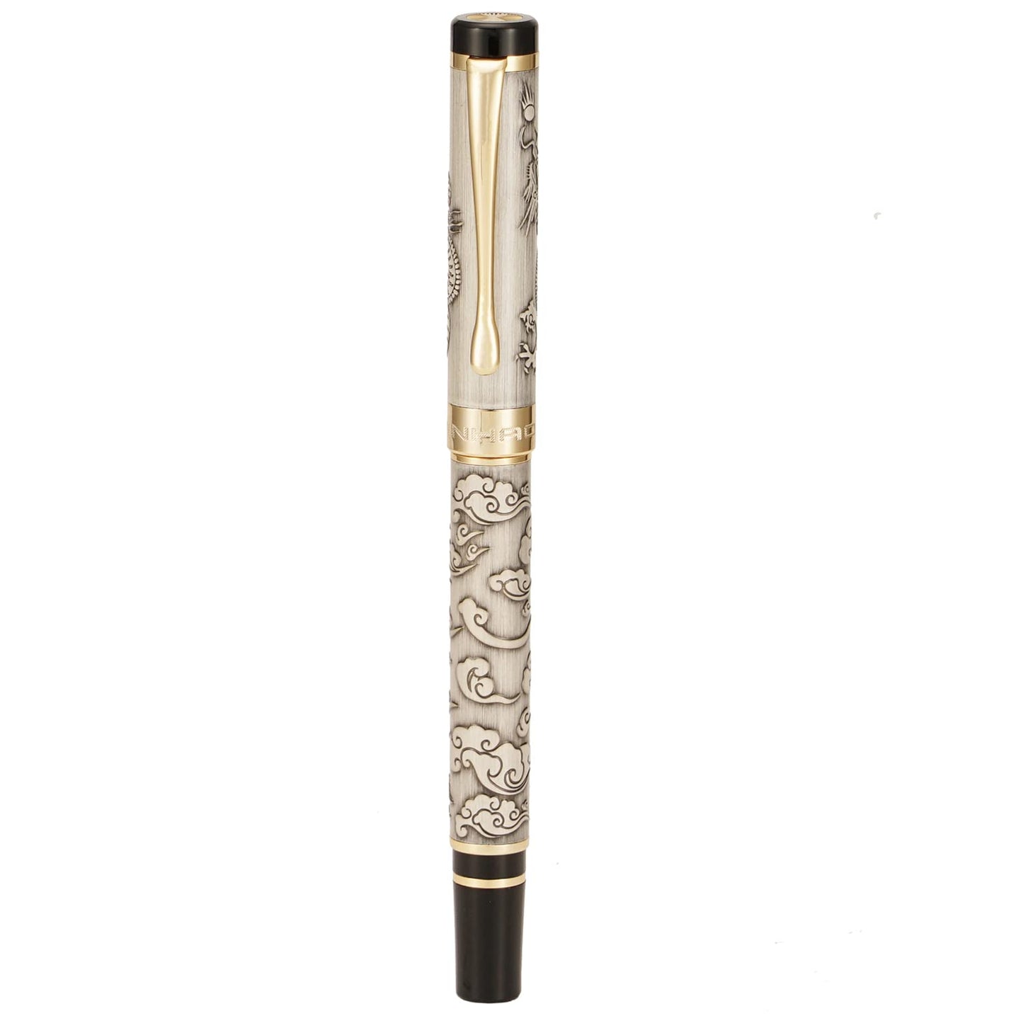 Jinhao 5000 Vintage Luxurious Metal Fountain Pen Beautiful Dragon Texture Carving, Ancient Gray