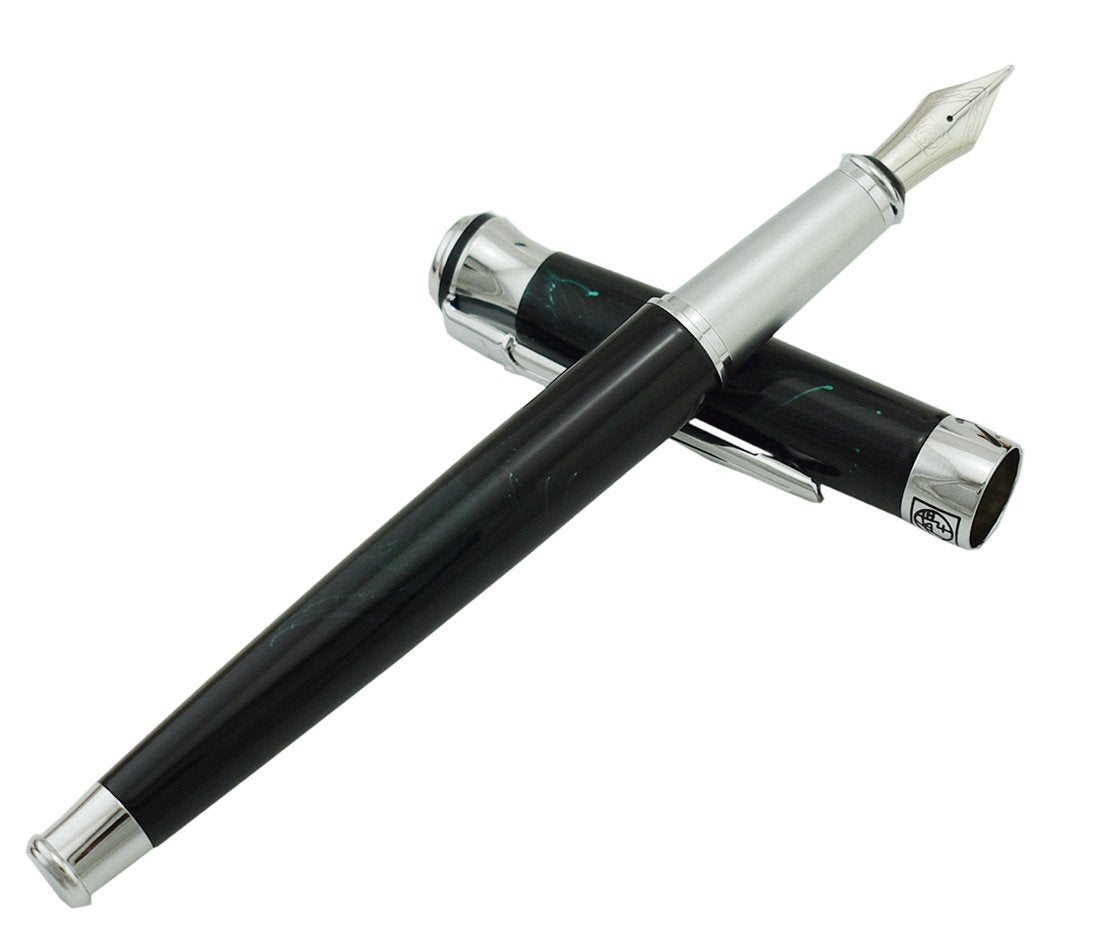 Lanxivi Picasso 903 Fountain Pen Green Marble Fine Nib Sweden Flower King with Pen Box Set