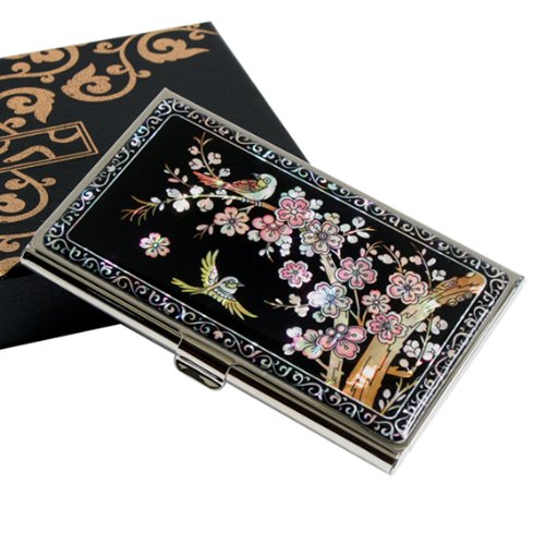 Antique Alive Mother of Pearl Design RFID Blocking Protection Business Card Case, Credit Card