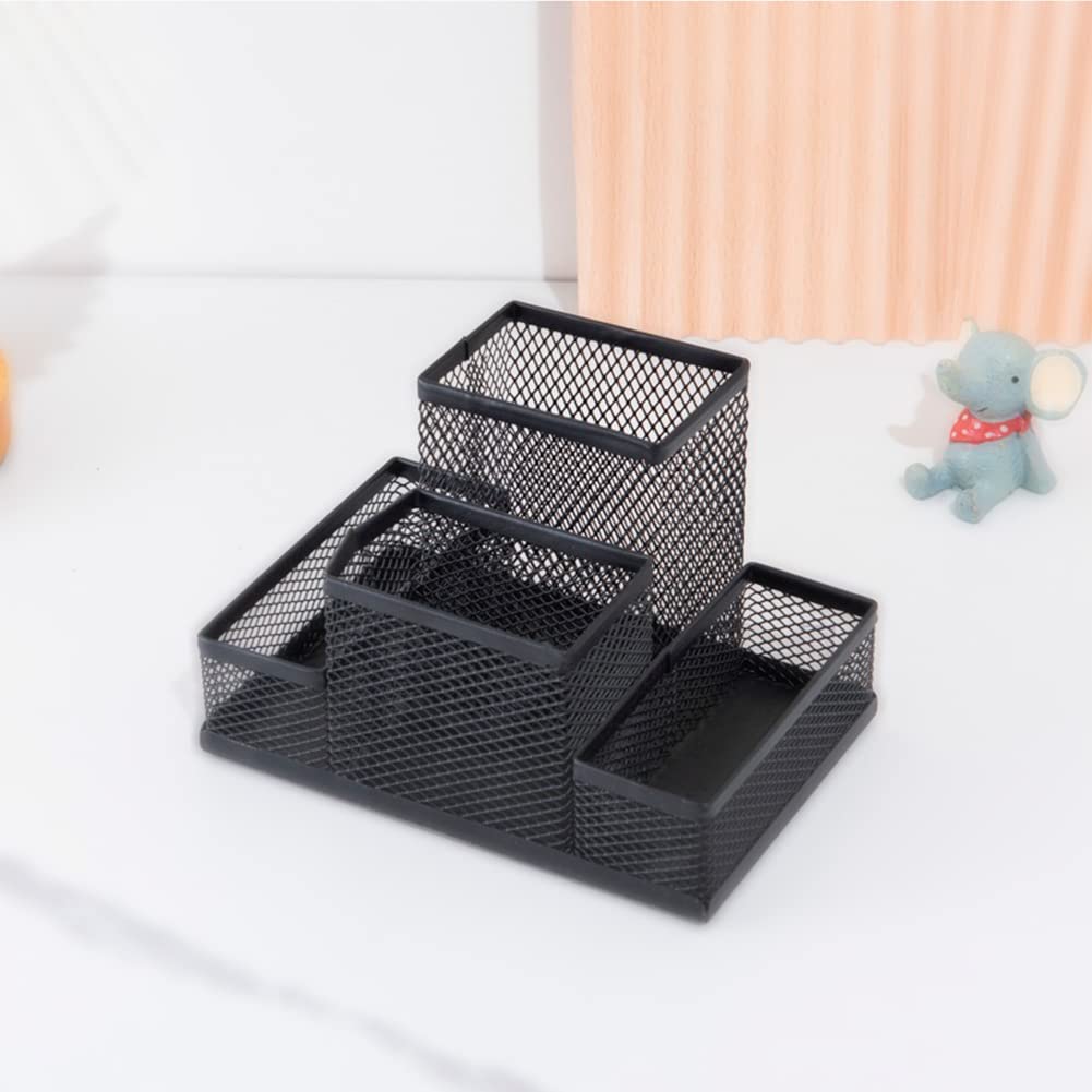 koofull 2 Packs Desk Organizer Desktop Mesh Pen Pencil Holder Caddy with 4 Compartments, Office