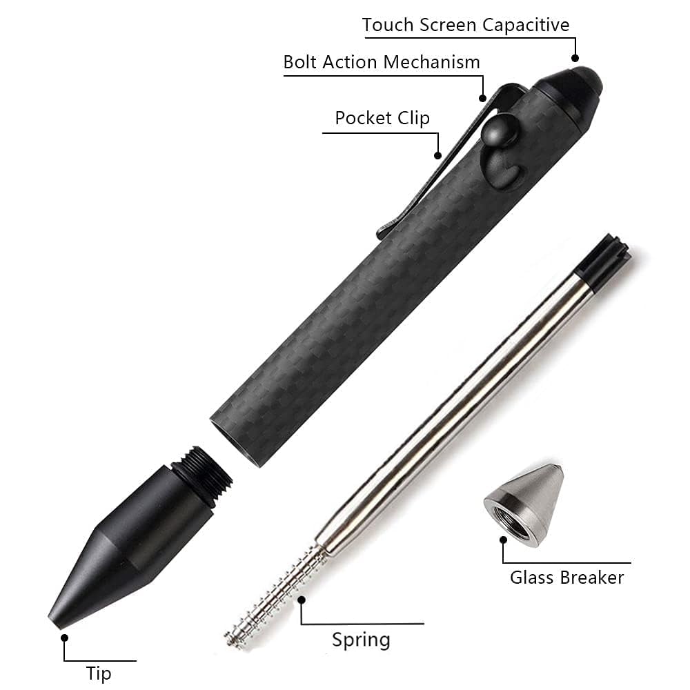 Cool Hand 4.5'' Rocket Carbon Fiber Bolt Action Stylus Ballpoint Pen, Black