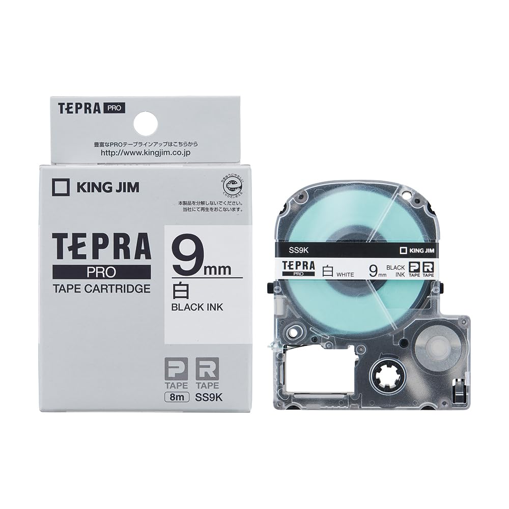 King Jim SS9K Tepra PRO Tape Cartridge, 1 Piece, 0.3 inches (9 mm), White Label/Black Letter