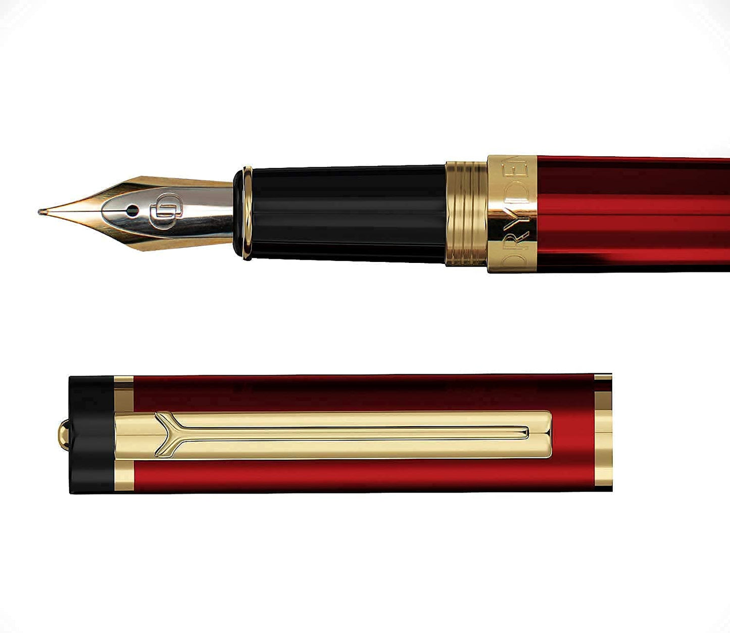 Dryden Designs Fountain Pen. Medium Nib Premium Box | 6 Ink Cartridges Included (Royal Red)