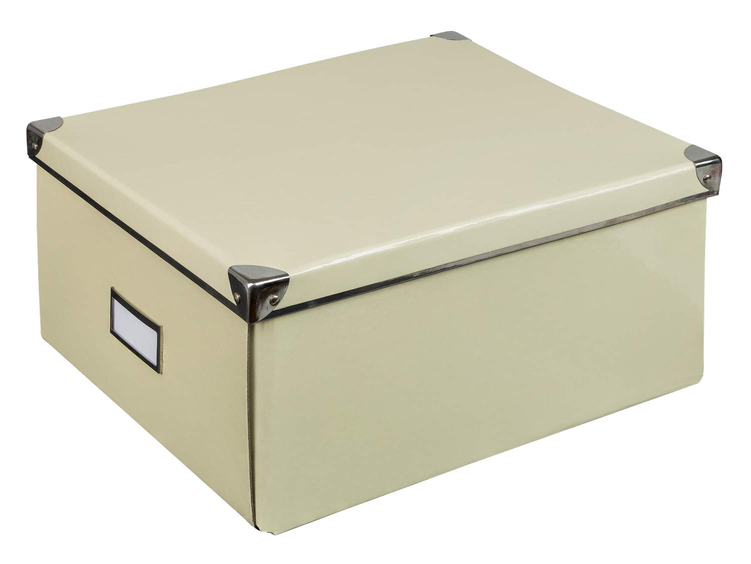 Idena storage box made of solid cardboard, lid reinforced with metal, including labelling field