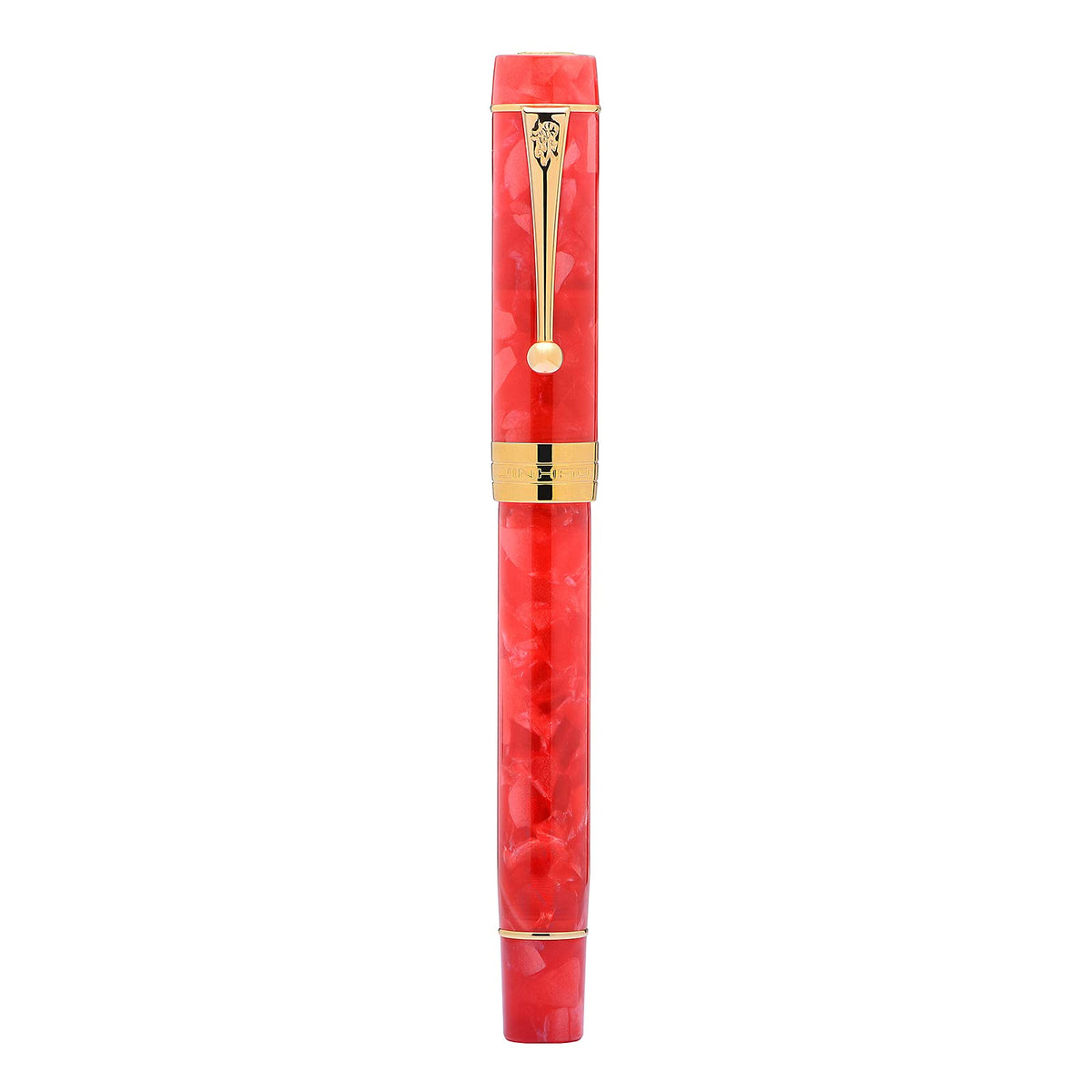 Jinhao 100 Classic Fountain Pen Red Marble Celluloid Gold Trim, Fine Point with Converter and Pen