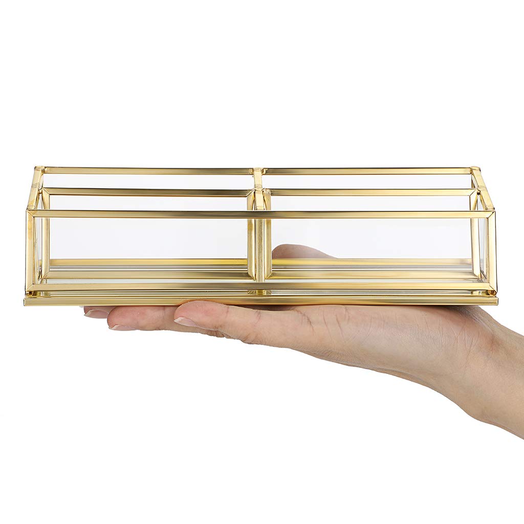 Hipiwe 4 Slots Vintage Business Card Holder Stand, Clear Glass & Gold Metal