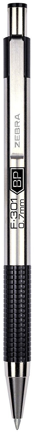 Zebra Pen F-301 Ballpoint Pen, 0.7mm Fine Point, Black, 12 Pack