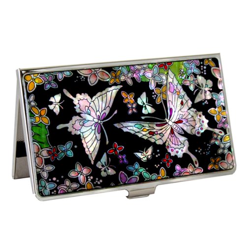 Mother of Pearl Design RFID Blocking Protection Business Card Case, Credit Card Holder, Metal Name