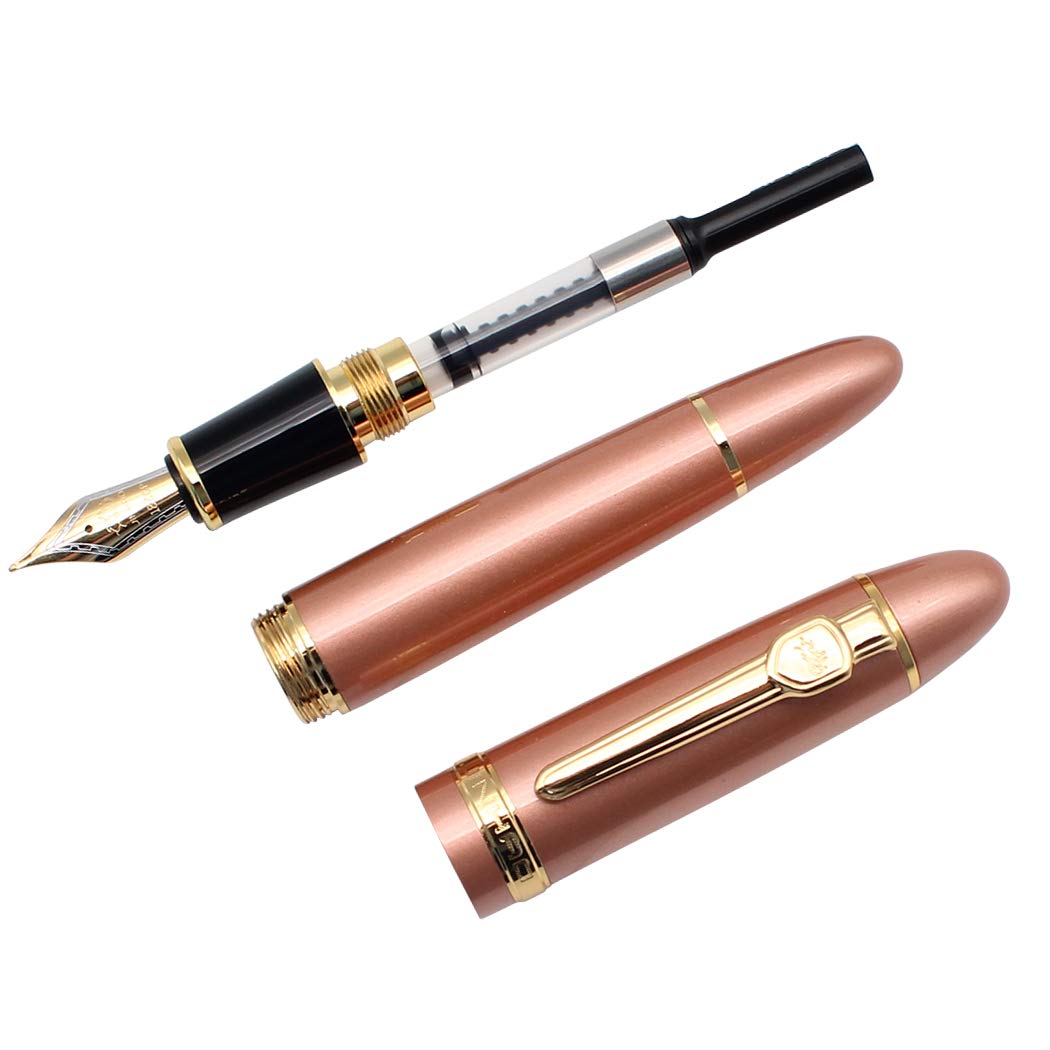 zoohot 3 PCS Jinhao 159 Fountain Pens Medium Golden Trim Big Heavy Pen & Refill Ink Converter