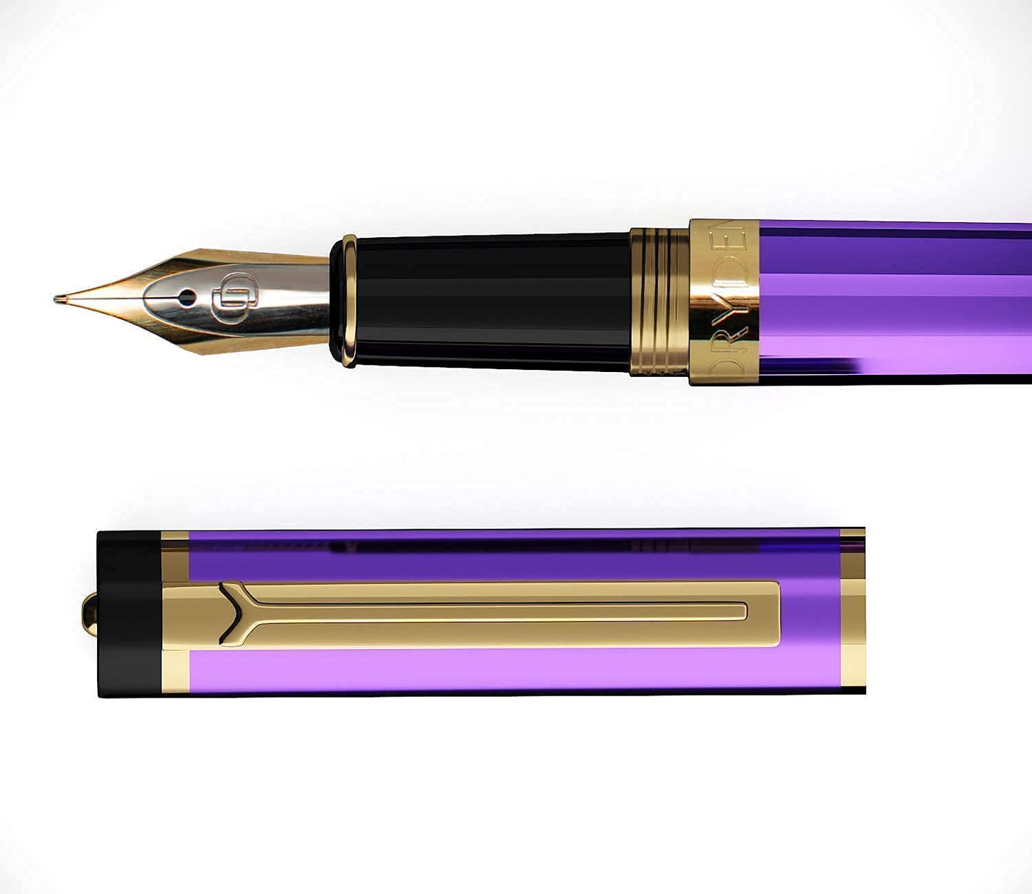 Dryden Designs Fountain Pen. Medium Nib Premium Box | 6 Ink Cartridges Included (Decadent Purple)