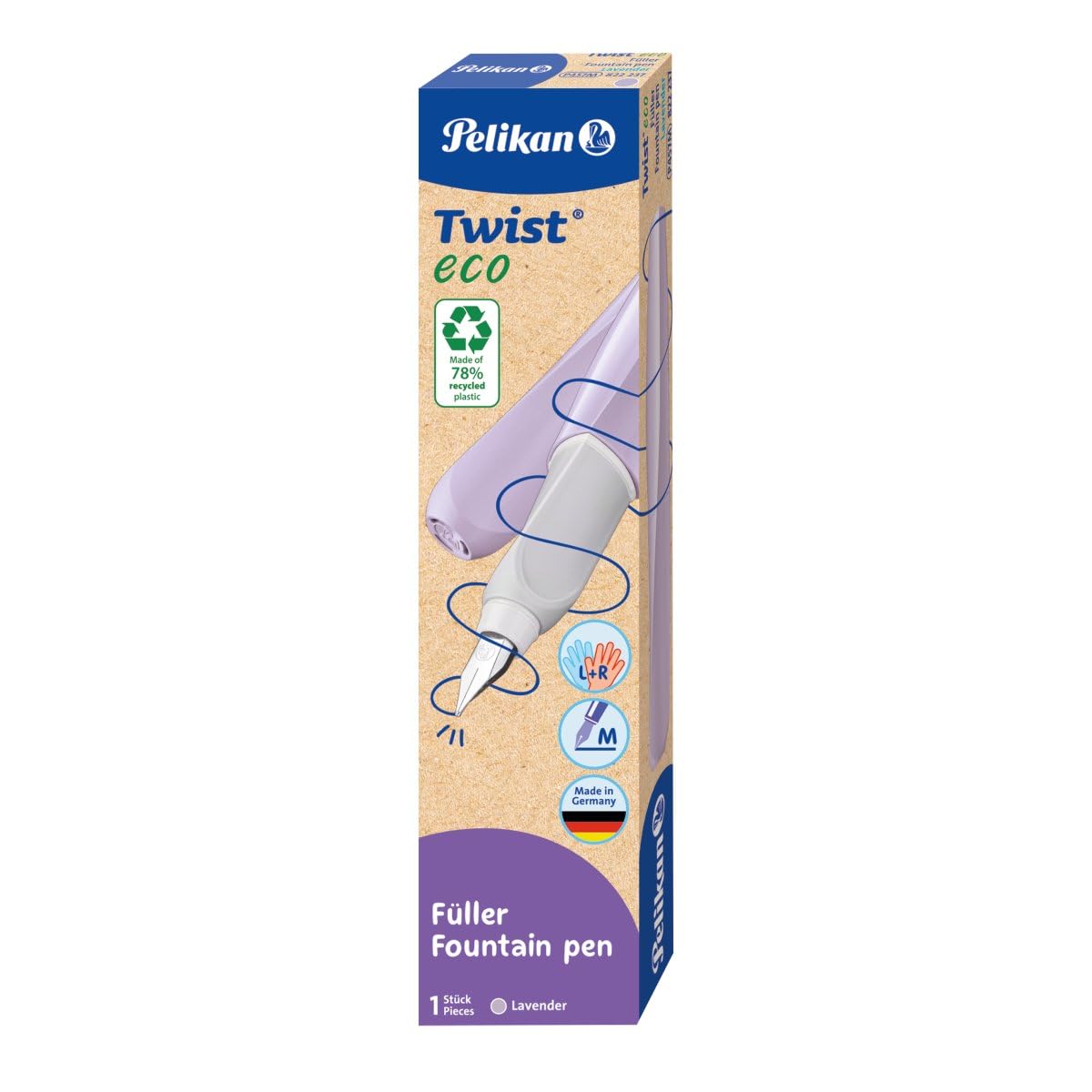 Pelikan Twist® eco fountain pen for right and left-handed users, lavender, nib M, pack of 1