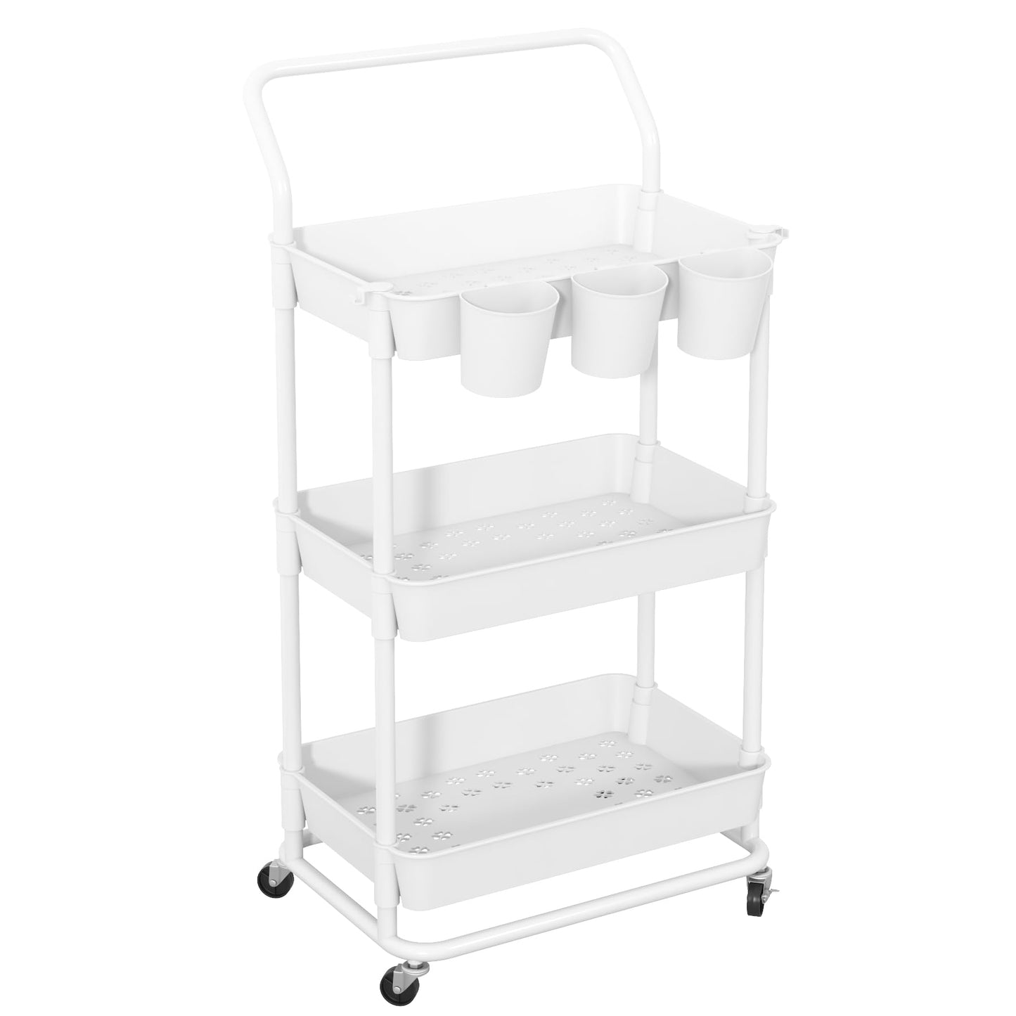 Buzowruil 3-Tier Rolling Utility Cart, Storage Cart with Handle Multi-Purpose and Locking