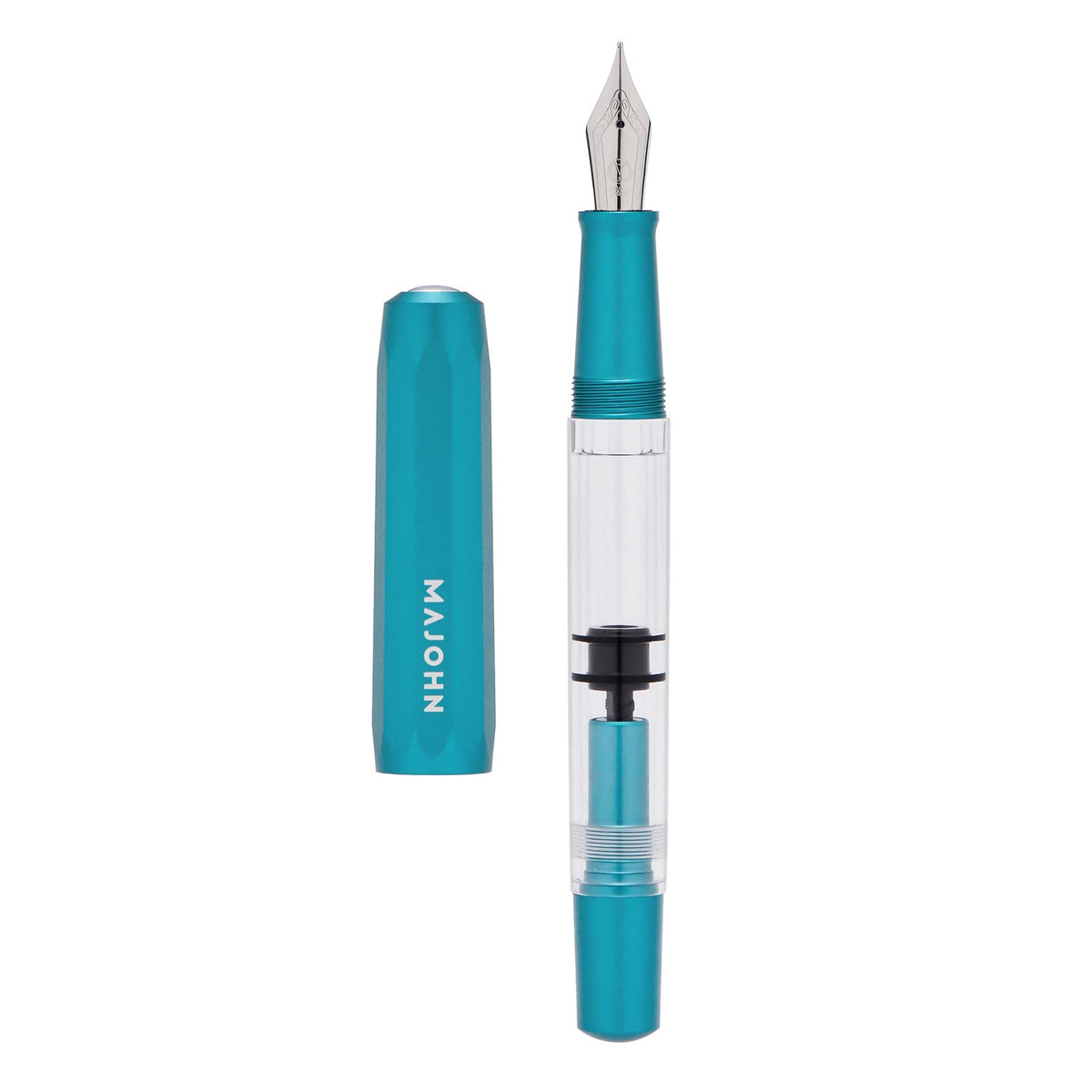 Majohn T1 Piston Fountain Pen Fine, Blue Aluminium Clear Acrylic Large Ink Capacity Writing Pen Box