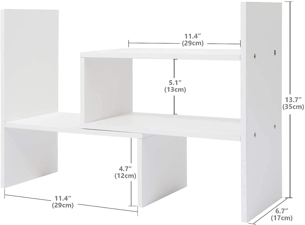 Sorfity Expandable Wood Desktop Bookshelf Desktop Organizer Office Storage Rack Wood Display Shelf