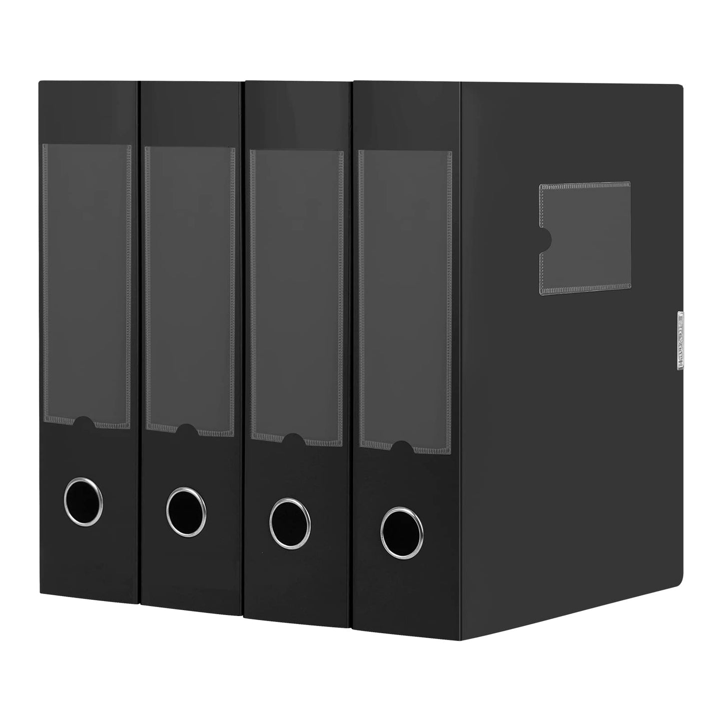 HUA JIE 4 Pack A4 Storage File Boxes Plastic Archives Cases with Lid,Black