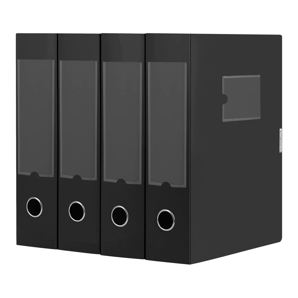 HUA JIE 4 Pack A4 Storage File Boxes Plastic Archives Cases with Lid,Black