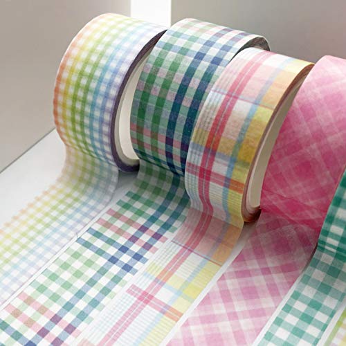 YUBBAEX 6 Rolls Plaid Washi Tape Set Basic Grid Masking Decorative Tapes for Arts, DIY Crafts