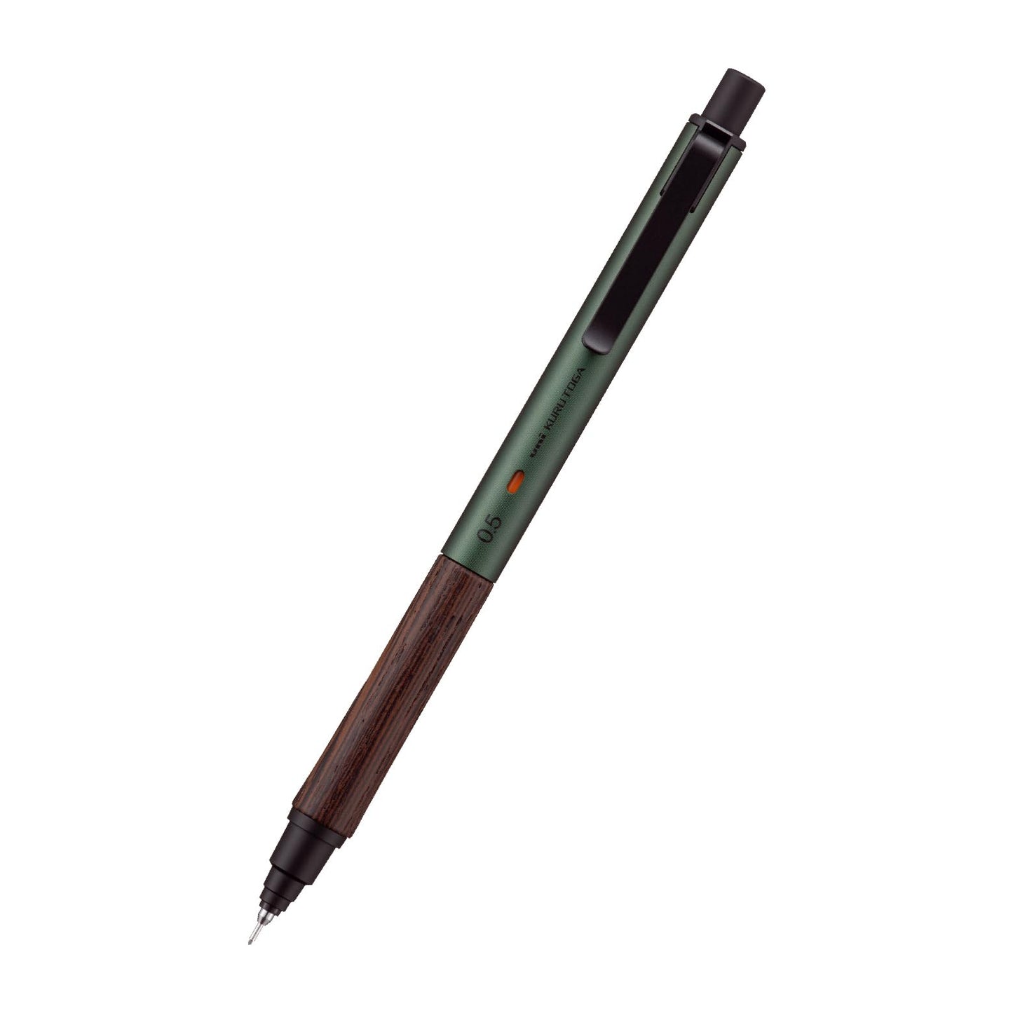Uni Kuru Toga Wood, 0.5mm Mechanical Pencil, Auto Lead Rotation, Wooden Grip and Metal Body, Forest