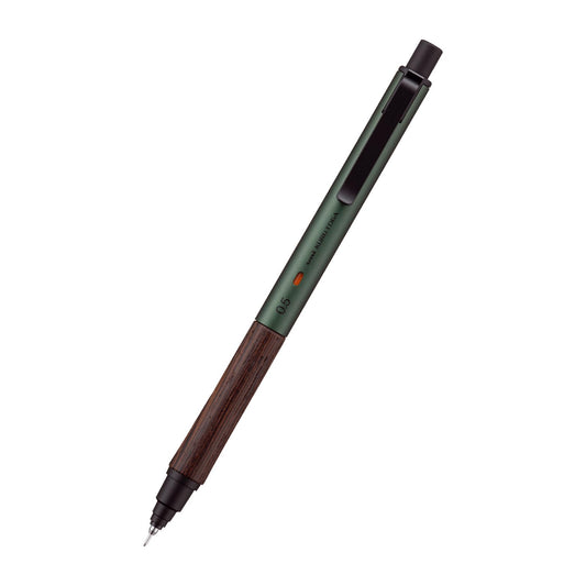 Uni Kuru Toga Wood, 0.5mm Mechanical Pencil, Auto Lead Rotation, Wooden Grip and Metal Body, Forest