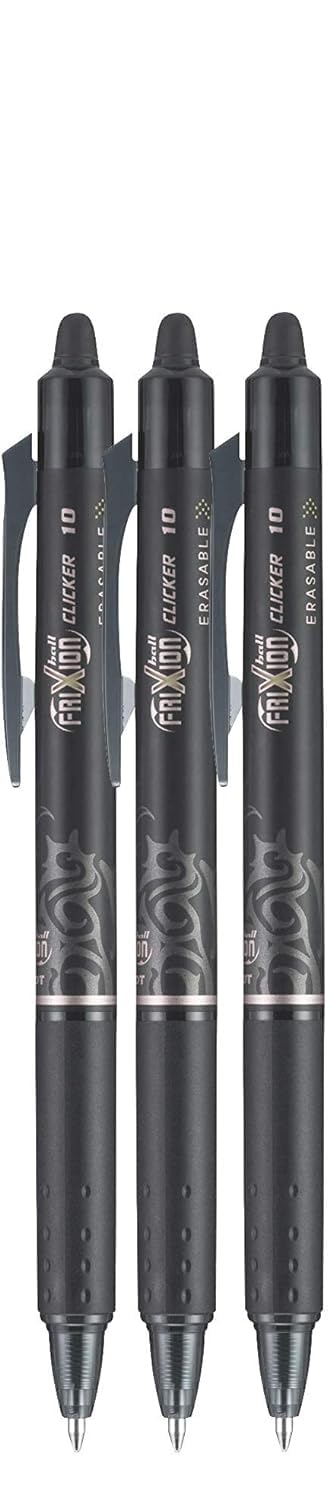 Clicker Retractable Erasable Gel Pen, Black, Bold Point, 3-pk;