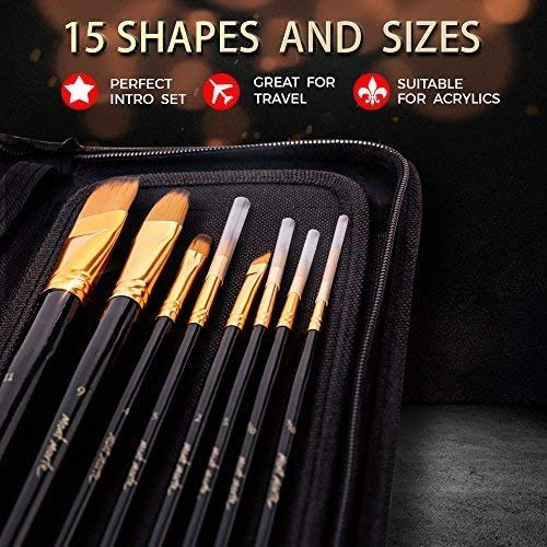 Mont Marte Art Paint Brushes Set, Great for Watercolor, Acrylic, Oil-15 Different Sizes Nice Gift