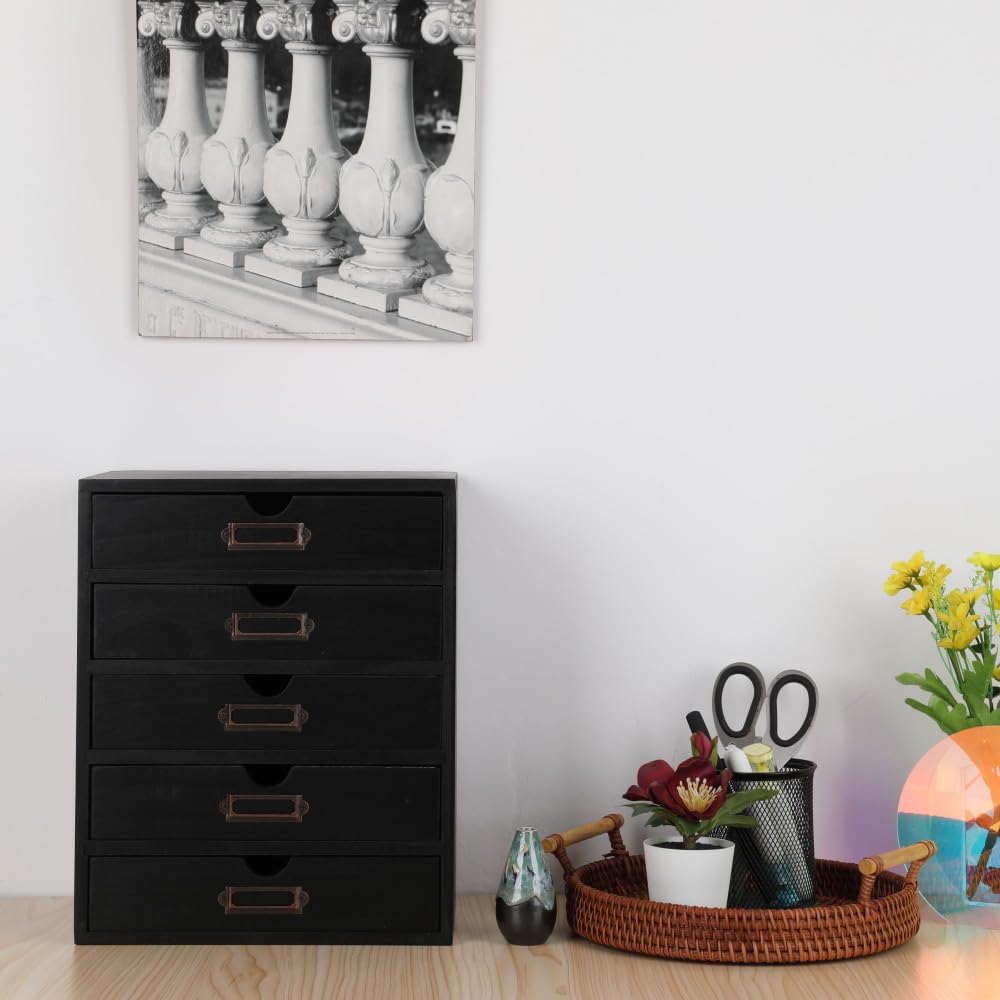 BoxSkivra Small Wooden Drawers Wooden Box with Drawer, Black 5 Wood Drawer