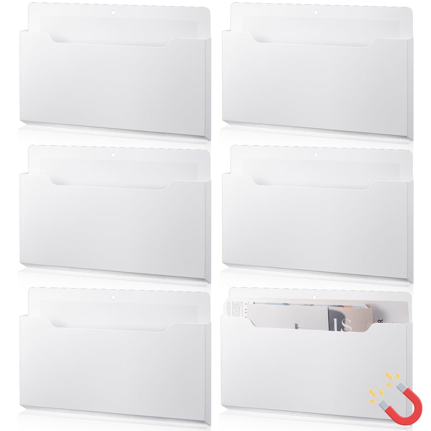 Fuutreo Magnetic Wall File Holder,6pcs,White,Horizontal-large