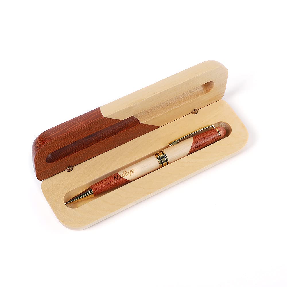 RXFSP Engraved Ballpoint Pen & Case Wooden Personalised Business Gift With Box (Contrast color)