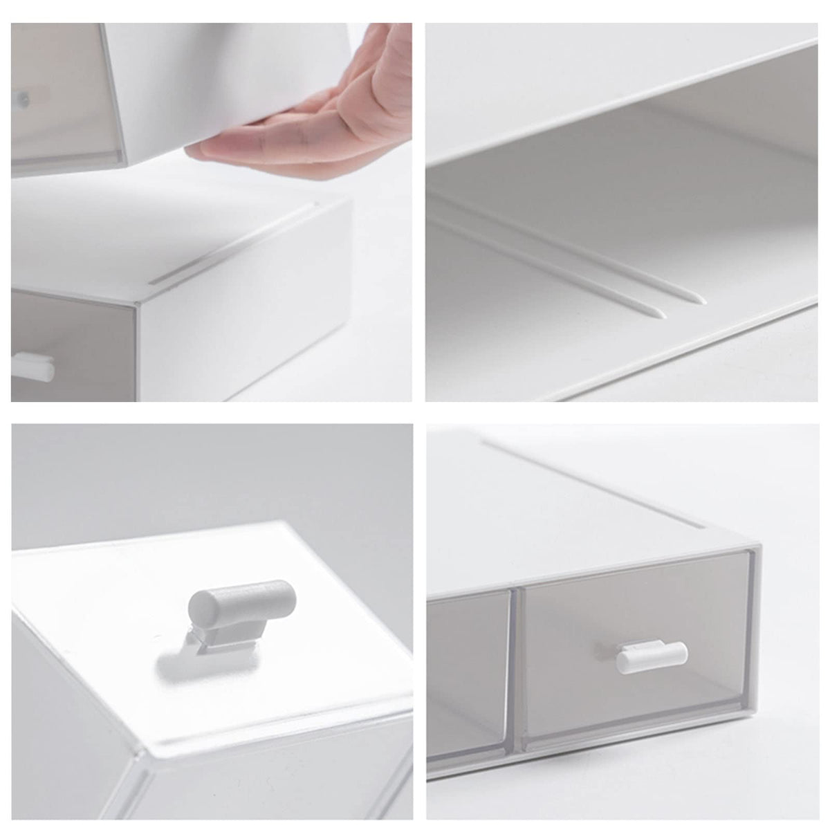 Desk Organizer-3 Tier Stackable Storage Drawers with 6 Compartments White Compact Desk Storage