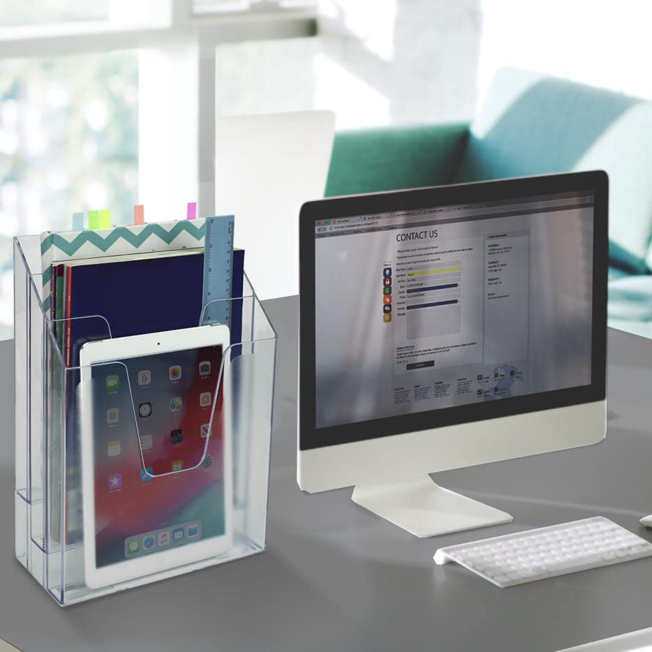 Acrimet Vertical Triple File Folder Holder Organizer Sorter, Clear