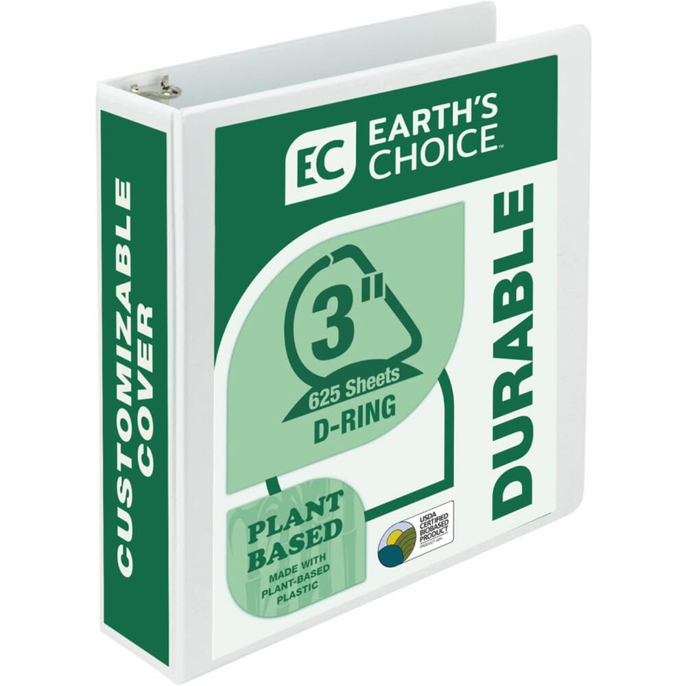 Samsill Plant-Based 3 Inch Durable D-Ring, View Binder, Eco-Friendly, USDA Certified Biobased