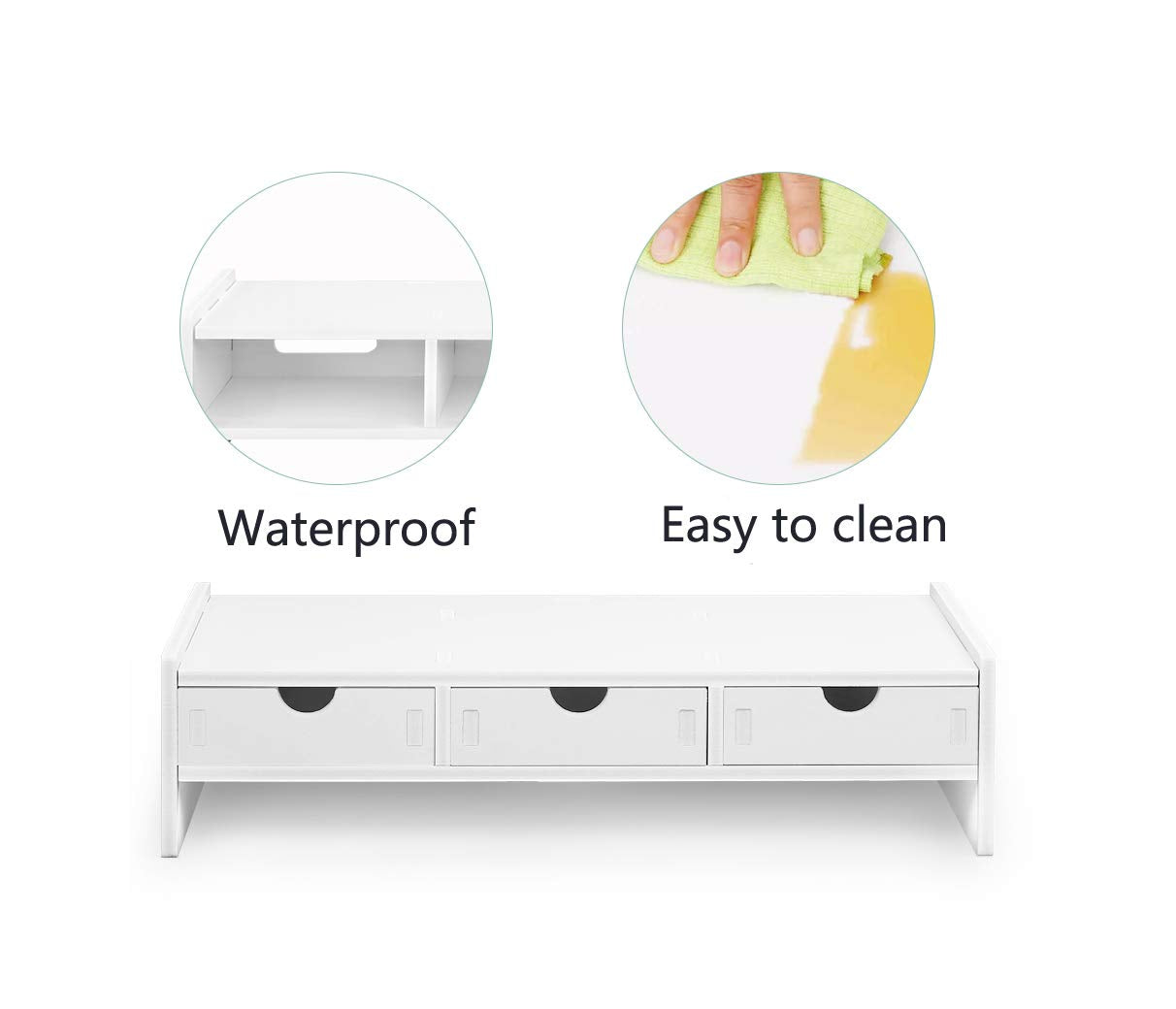 valen Monitor Stand Riser, Computer Laptop Riser Shelf with 3 Organizer Drawers (White, 19.5" L x