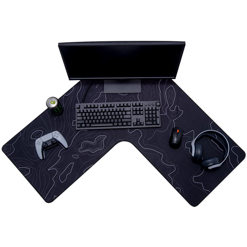 Con-Tact Brand XL Extended Mouse Pad - L-Shaped Desk Mat with Stitched Edges - Non-Slip