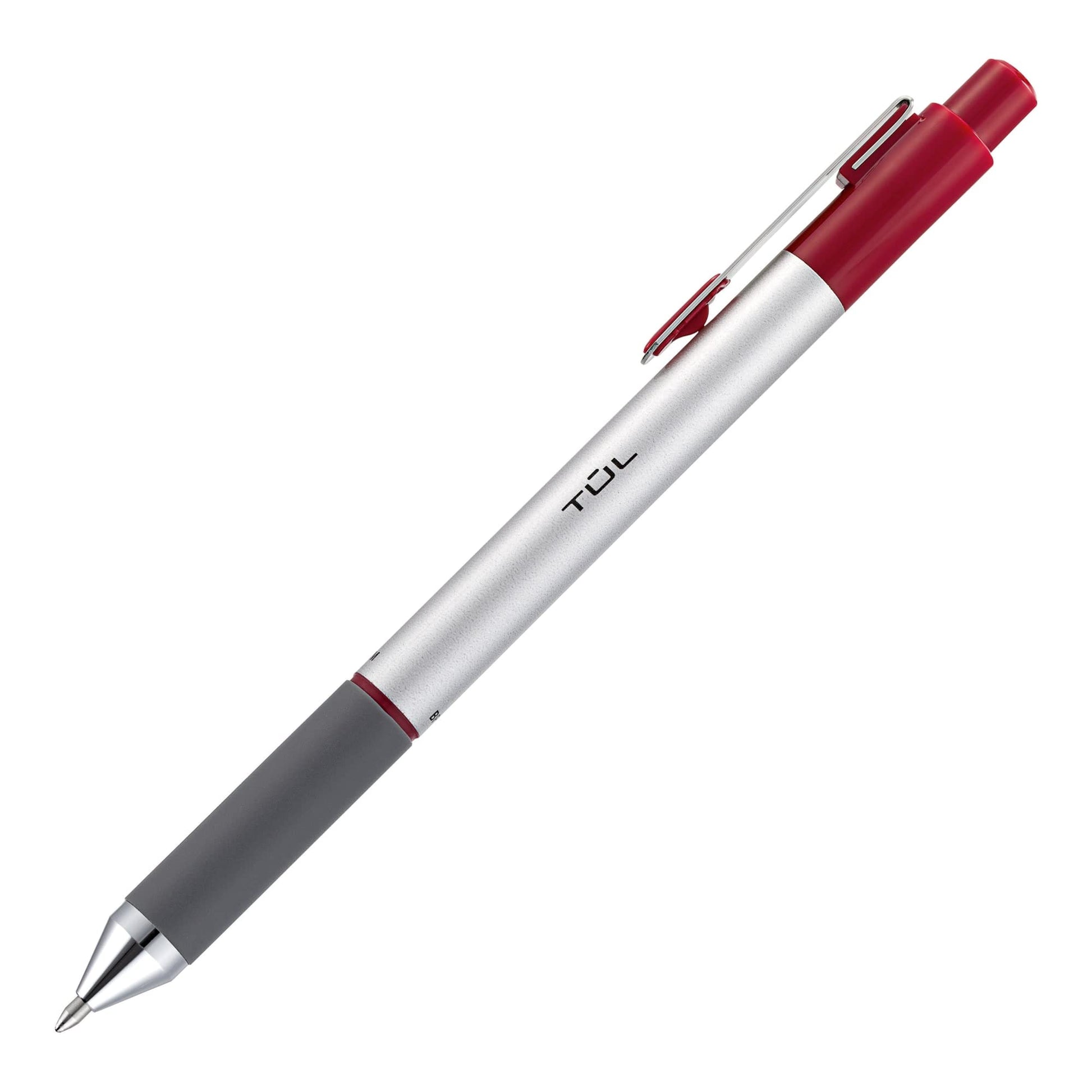 TUL BP3 Ballpoint, Retractable, Medium Point, 1.0 mm, Silver Barrel, Red Ink, Pack Of 12