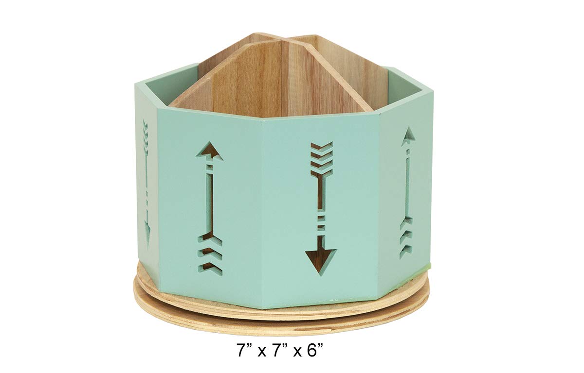 Spinning Desktop Stationary Organizer – Decorative Wooden Rotating Pen and Pencil Cup – 4