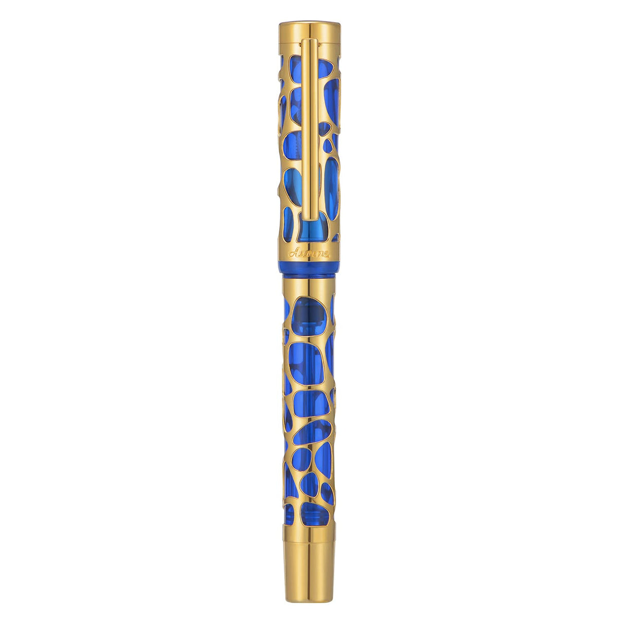 Asvine V169 Vacuum Filling Fountain Pen Medium Nib, Water Drop Skeleton Gold Trim Transparent Blue