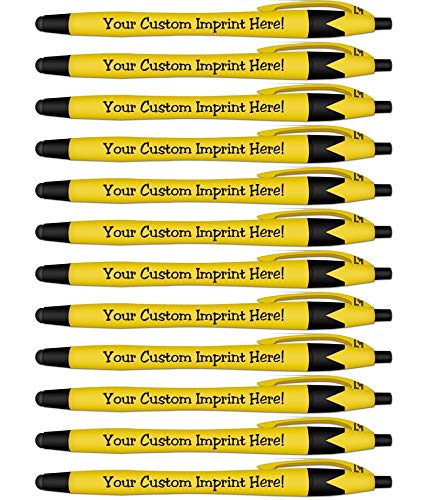 Rubberized Soft Touch Personalized Ink Pens with Stylus - Click action - Custom - Black writing