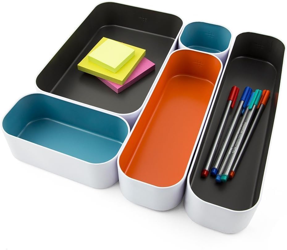 Three by Three Seattle Metal Drawer Organizer Tray Set, 5-Pc (Multicolor)