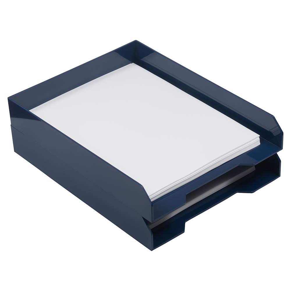 JAM PAPER Stackable Paper Trays - Navy Blue - Desktop Document, Letter, & File Organizer Tray