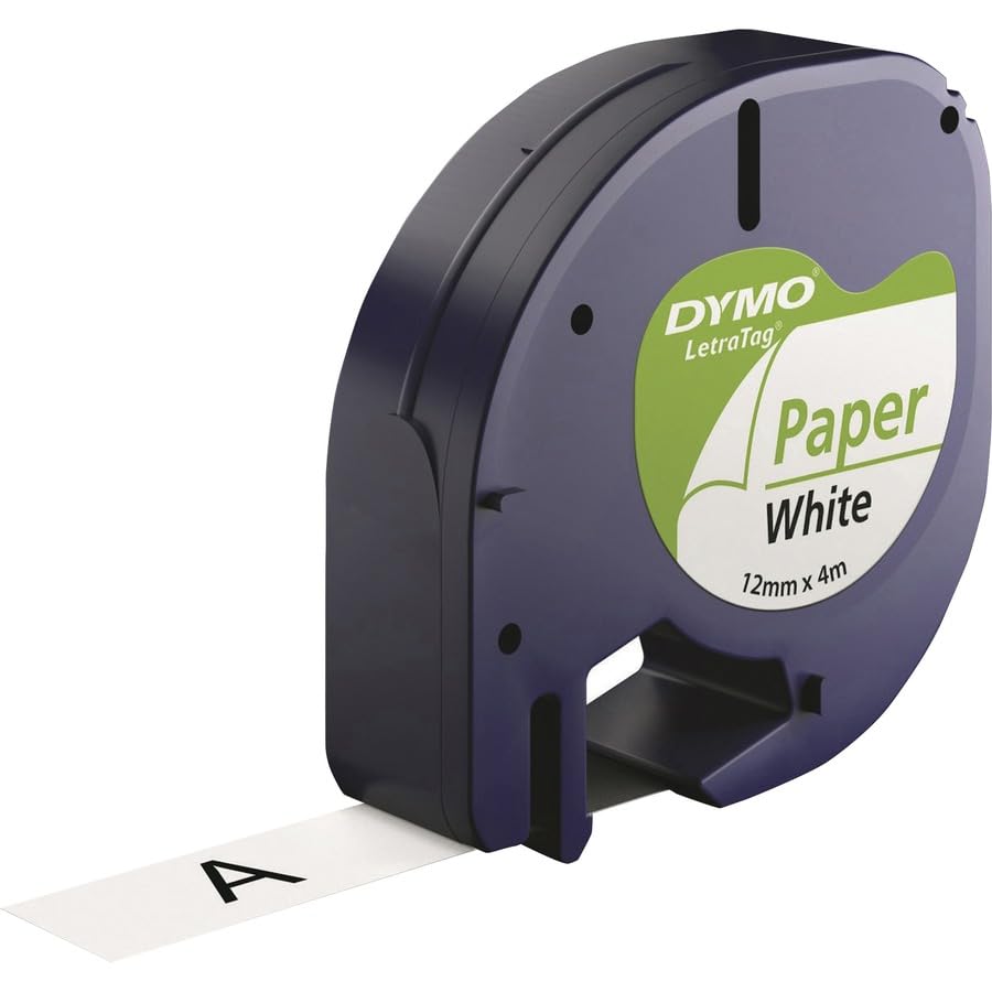 DYMO Authentic Lt Paper Labeling Tape for LetraTag Label Makers, 1/2" (12mm), Black Print On White