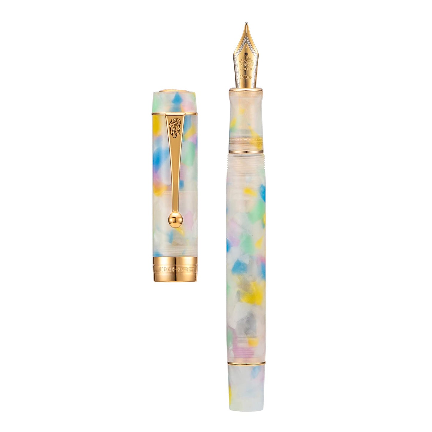 Jinhao 100 Classic Fountain Pen Rainbow Celluloid, Extra Fine Nib with Converter and Pen Case Set