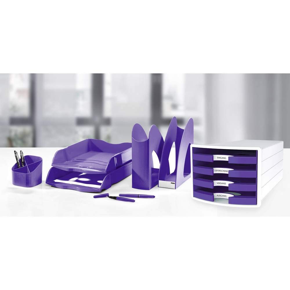 Han Impuls Drawer Box DIN A4/C4 4 Open Drawers White/Trend Colour Purple