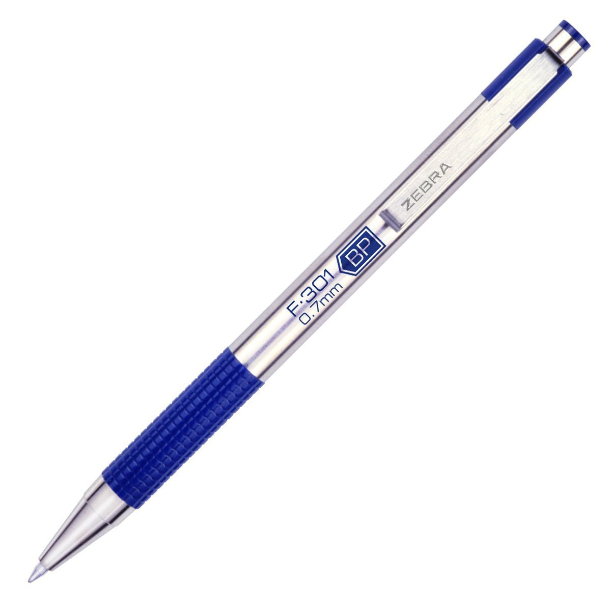Zebra F-301 Stainless Steel Retractable Ballpoint Pen, 0.7mm, Blue, 6-Pack (27120)
