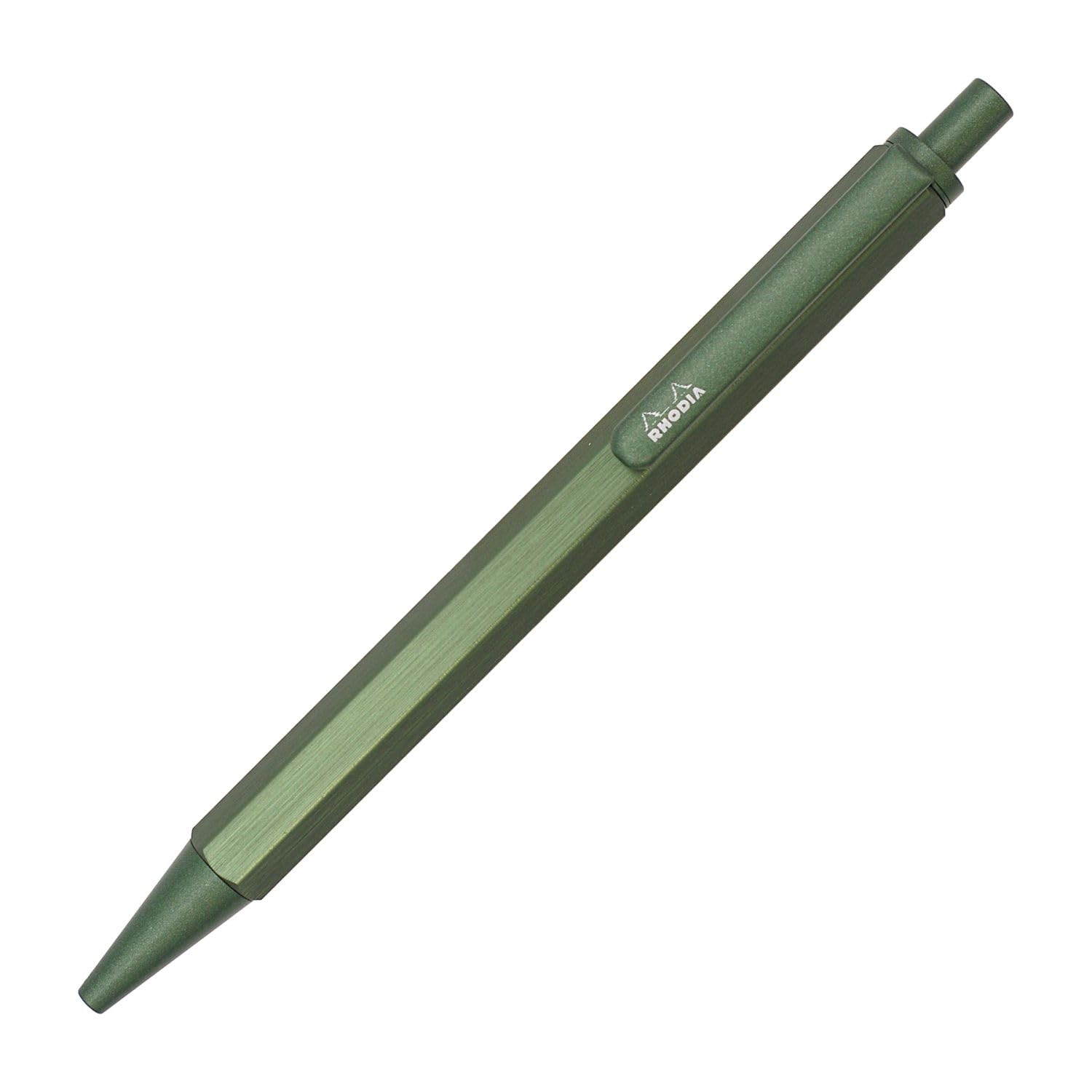 RHODIA 9387C - scRipt Refillable Ballpoint Pen Hexagonal Brushed Aluminium Barrel - Sage - 0.7 mm
