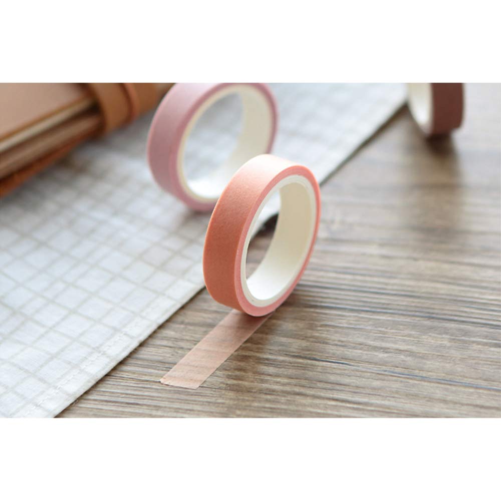 EnYan Solid Color Washi Tapes Set, 5 Rolls Basic Collection Decoration 10mm Wide Japanese Masking